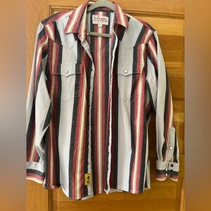 Vintage Western Striped Button Down Shirt - Red, Black, Gray